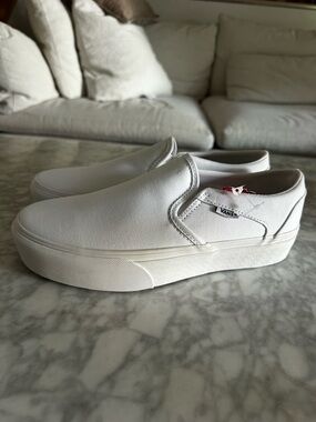 Vans White Slip-On Platform Canvas Sneakers